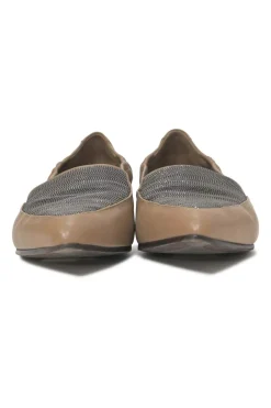 Brown leather and strass pointed-toe soft slip-on loafers