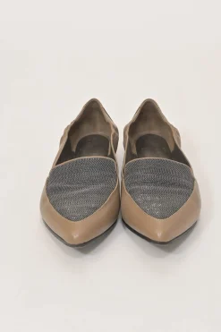 Brown leather and strass pointed-toe soft slip-on loafers