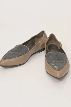 Brown leather and strass pointed-toe soft slip-on loafers