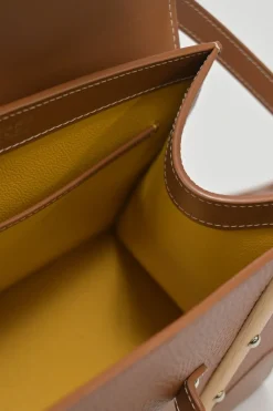 Brown leather and wood Goyardine Saïgon Structuré mini bag