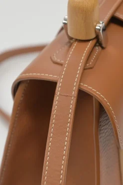 Brown leather and wood Goyardine Saïgon Structuré mini bag
