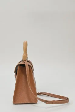 Brown leather and wood Goyardine Saïgon Structuré mini bag