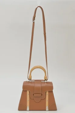 Brown leather and wood Goyardine Saïgon Structuré mini bag