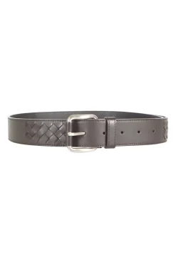 Brown leather belt with intrecciato details