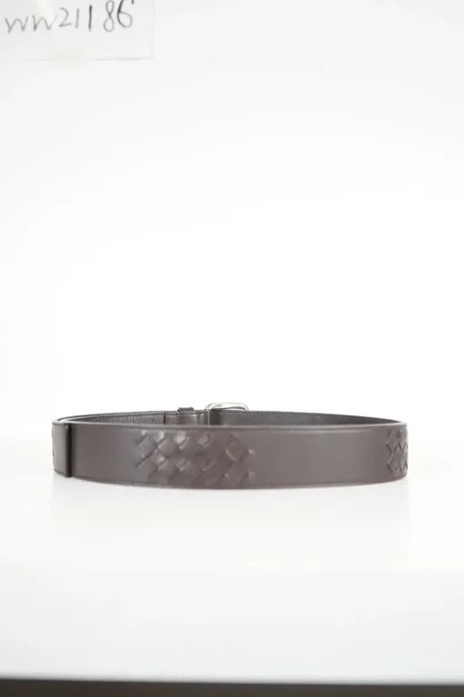 Brown leather belt with intrecciato details