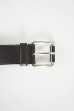 Brown leather belt with intrecciato details