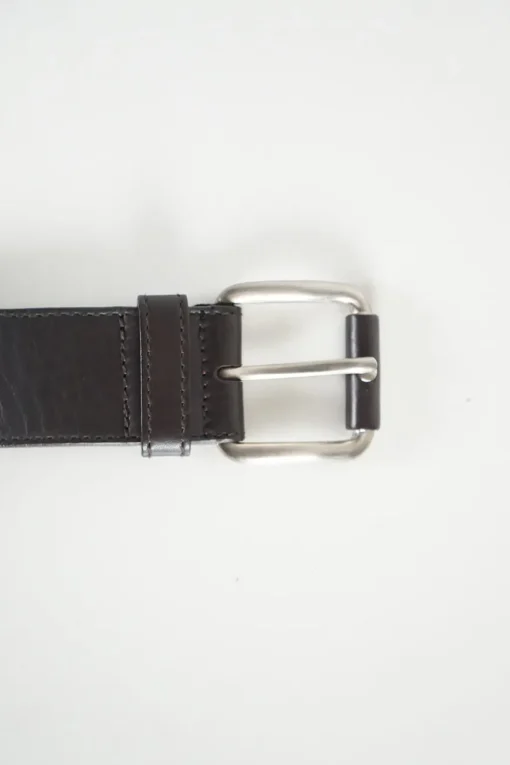 Brown leather belt with intrecciato details