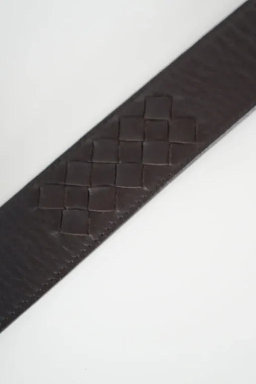 Brown leather belt with intrecciato details