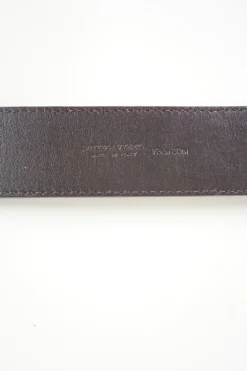 Brown leather belt with intrecciato details