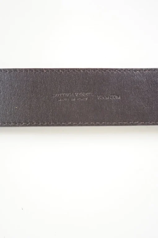 Brown leather belt with intrecciato details