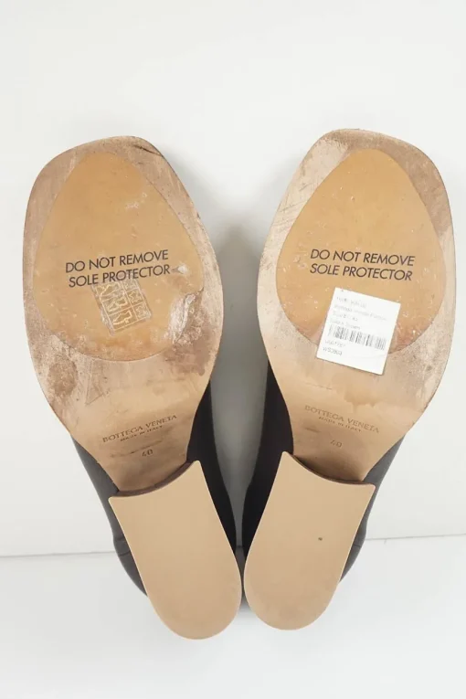 Brown leather block heel peep toe platform mules