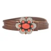 Brown leather choker featuring crystal and enamel-embellished flower pendant