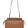 Brown leather DotCom two-way satchel with detachable shoulder strap