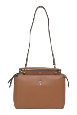 Brown leather DotCom two-way satchel with detachable shoulder strap