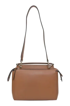 Brown leather DotCom two-way satchel with detachable shoulder strap