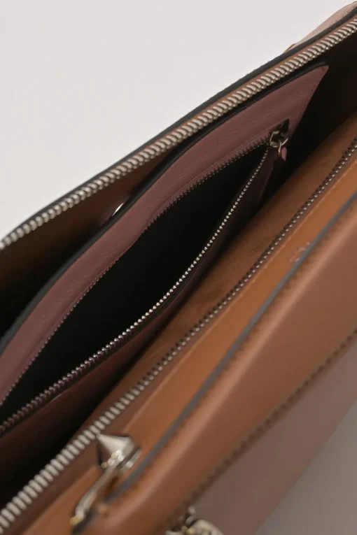 Brown leather DotCom two-way satchel with detachable shoulder strap