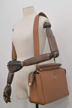 Brown leather DotCom two-way satchel with detachable shoulder strap