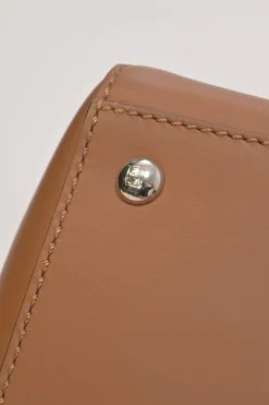 Brown leather DotCom two-way satchel with detachable shoulder strap