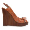 Brown leather high heeled wedge sandals with platform and open toe
