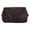 Brown leather intrecciato pouch