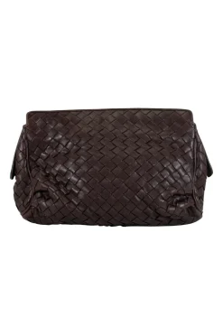 Brown leather intrecciato pouch