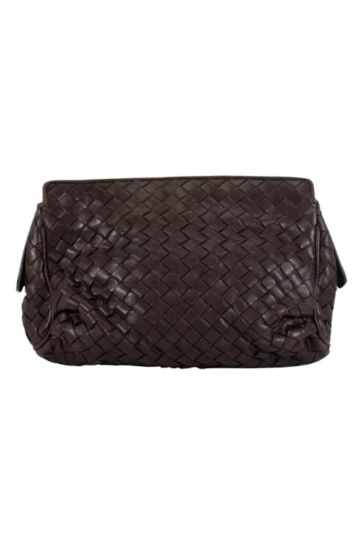 Brown leather intrecciato pouch