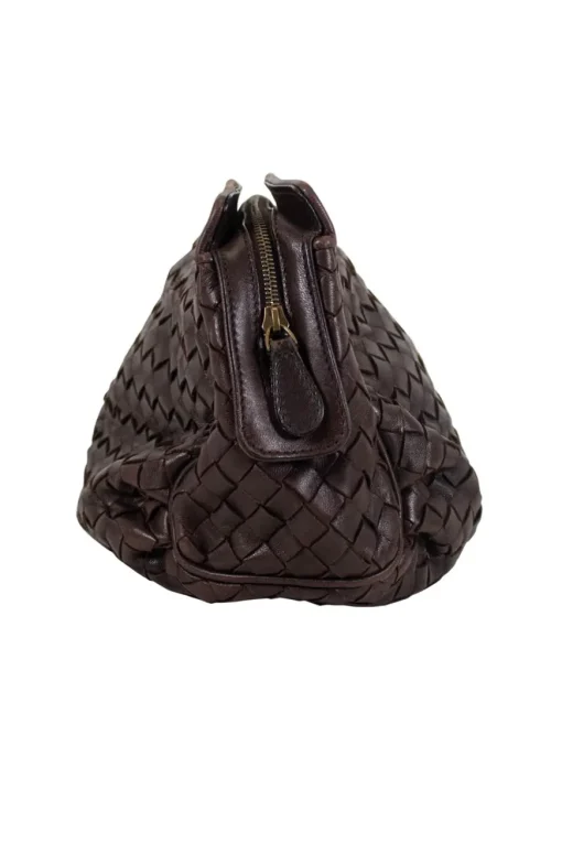 Brown leather intrecciato pouch