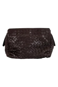 Brown leather intrecciato pouch