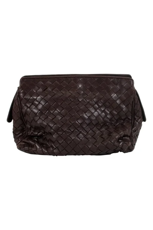 Brown leather intrecciato pouch