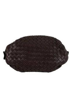Brown leather intrecciato pouch