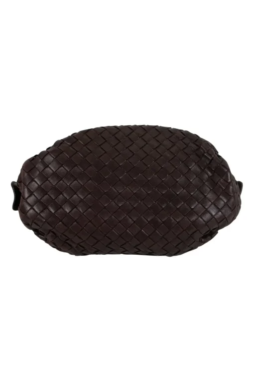Brown leather intrecciato pouch