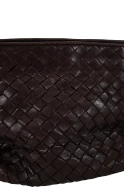 Brown leather intrecciato pouch