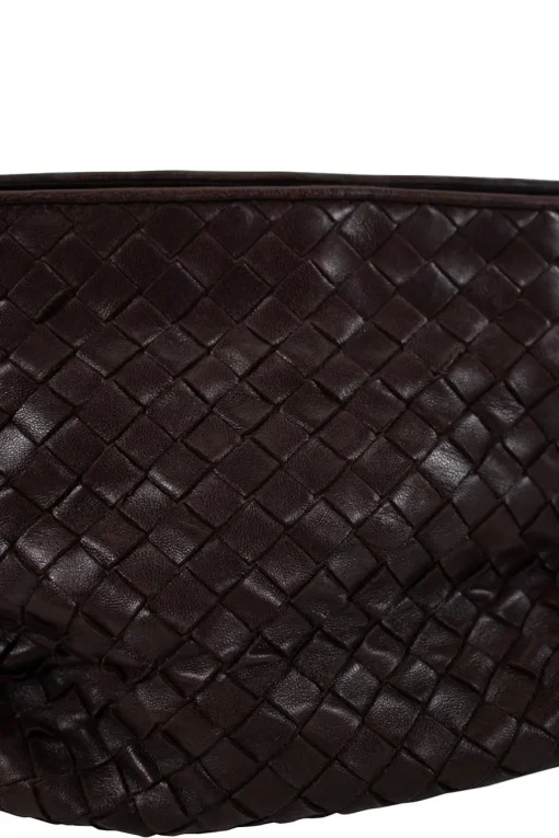 Brown leather intrecciato pouch