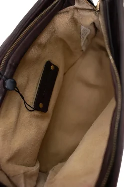 Brown leather intrecciato pouch