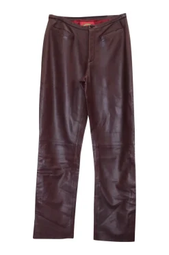 Brown leather low-rise kick flare pants