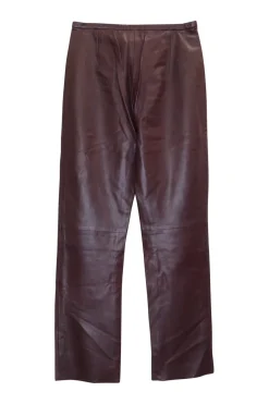 Brown leather low-rise kick flare pants
