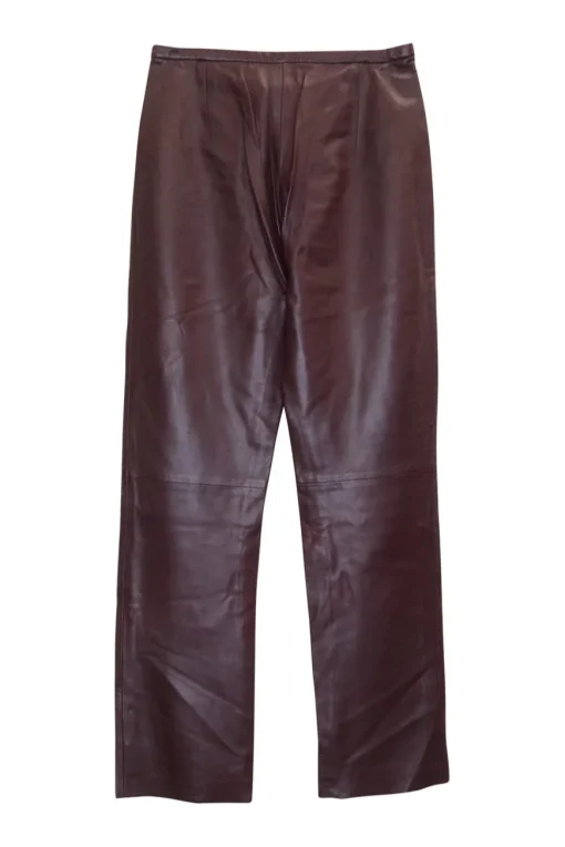 Brown leather low-rise kick flare pants