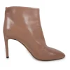Brown leather pull-on pointed toe stiletto heel ankle boots