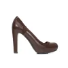 Brown leather round toe high heel pumps