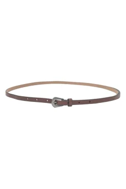 Brown leather skinny buckle belt