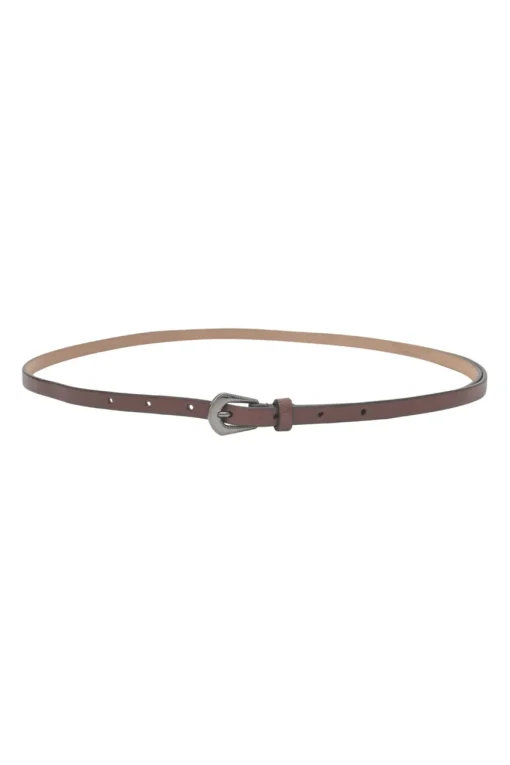 Brown leather skinny buckle belt