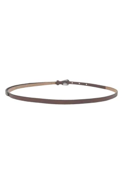 Brown leather skinny buckle belt