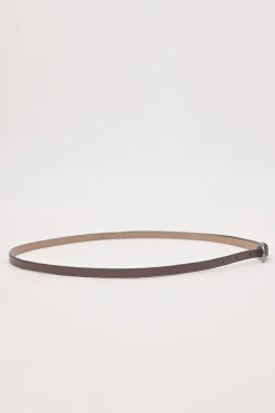 Brown leather skinny buckle belt