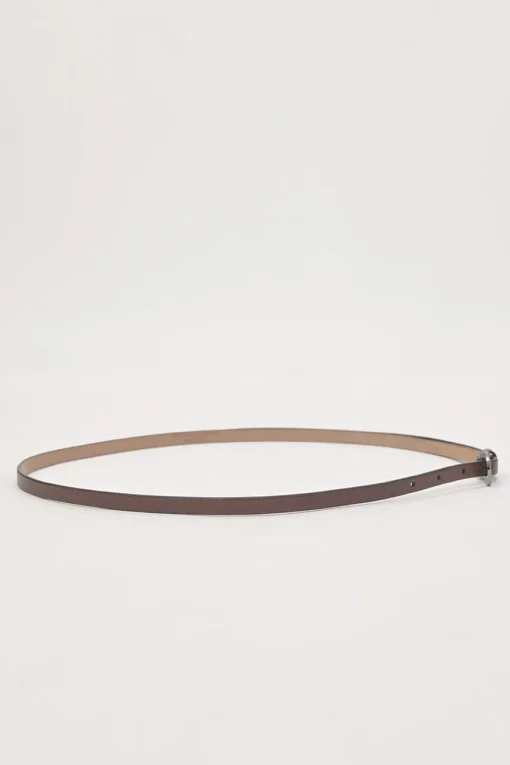 Brown leather skinny buckle belt