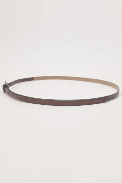 Brown leather skinny buckle belt