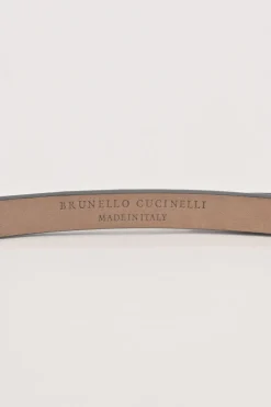 Brown leather skinny buckle belt