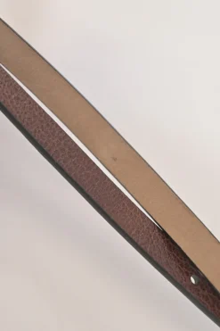 Brown leather skinny buckle belt