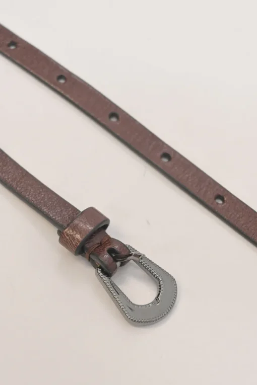 Brown leather skinny buckle belt