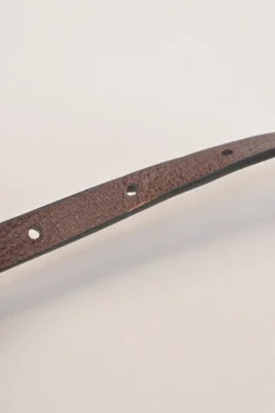 Brown leather skinny buckle belt