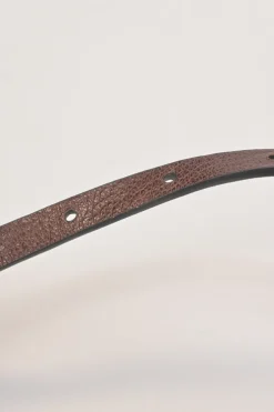 Brown leather skinny buckle belt
